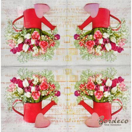 Serwetka do decoupage HANKE tulipany w konewce 33x33cm